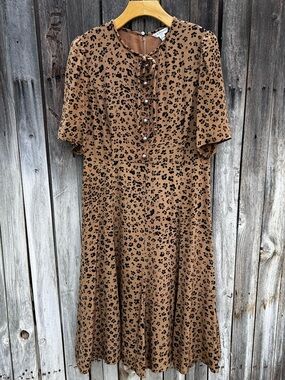 LK Bennett Montana Midi Dress Silk Animal Leopard Print 12